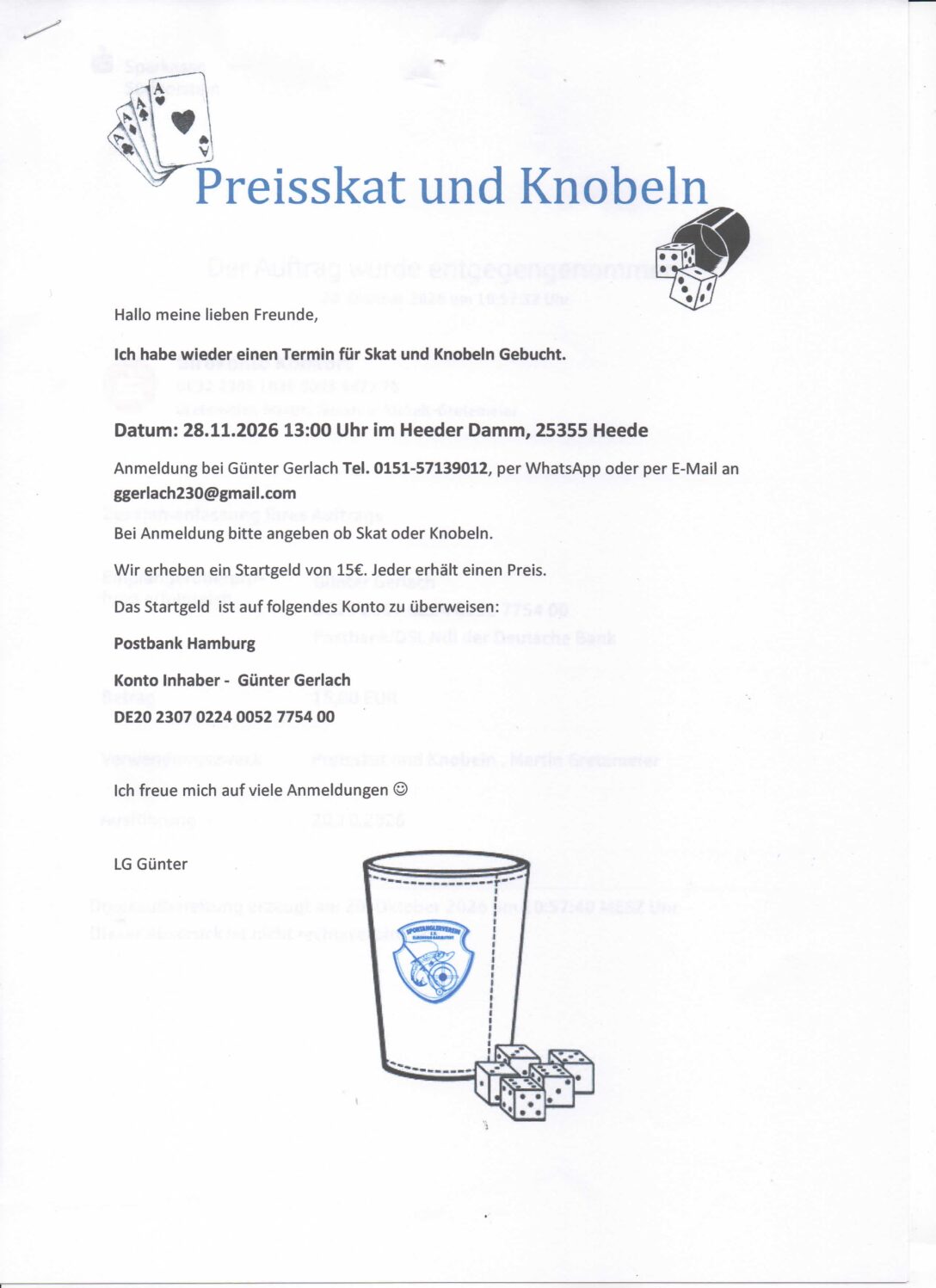 Erinnerung Preisskat und Knobeln